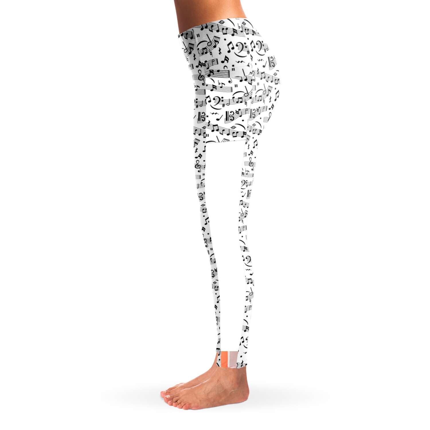 Music Notes White Pocket Leggings