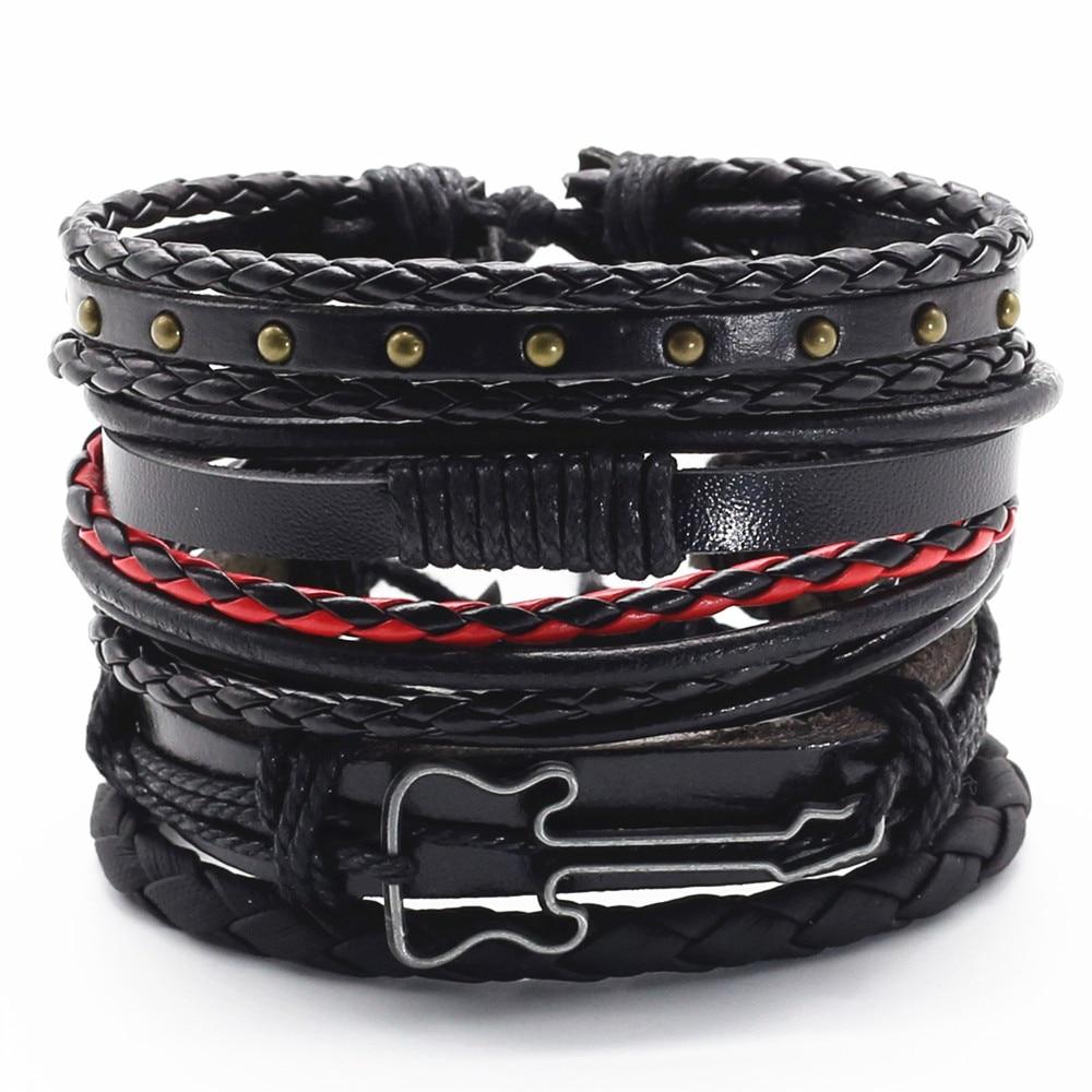 Free - 5 Pcs/set Punk Guitar Leather Bracelet