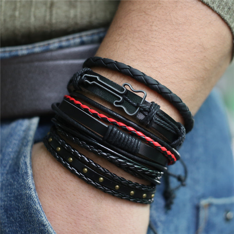 5 Pcs/set Punk Guitar Leather Bracelet - { shop_name }} - Review