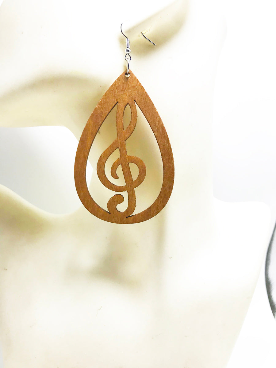 Wooden Music Notes Earrings Set