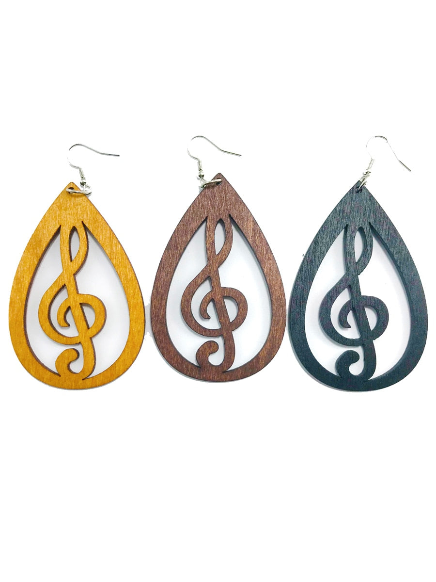 Wooden Music Notes Earrings Set