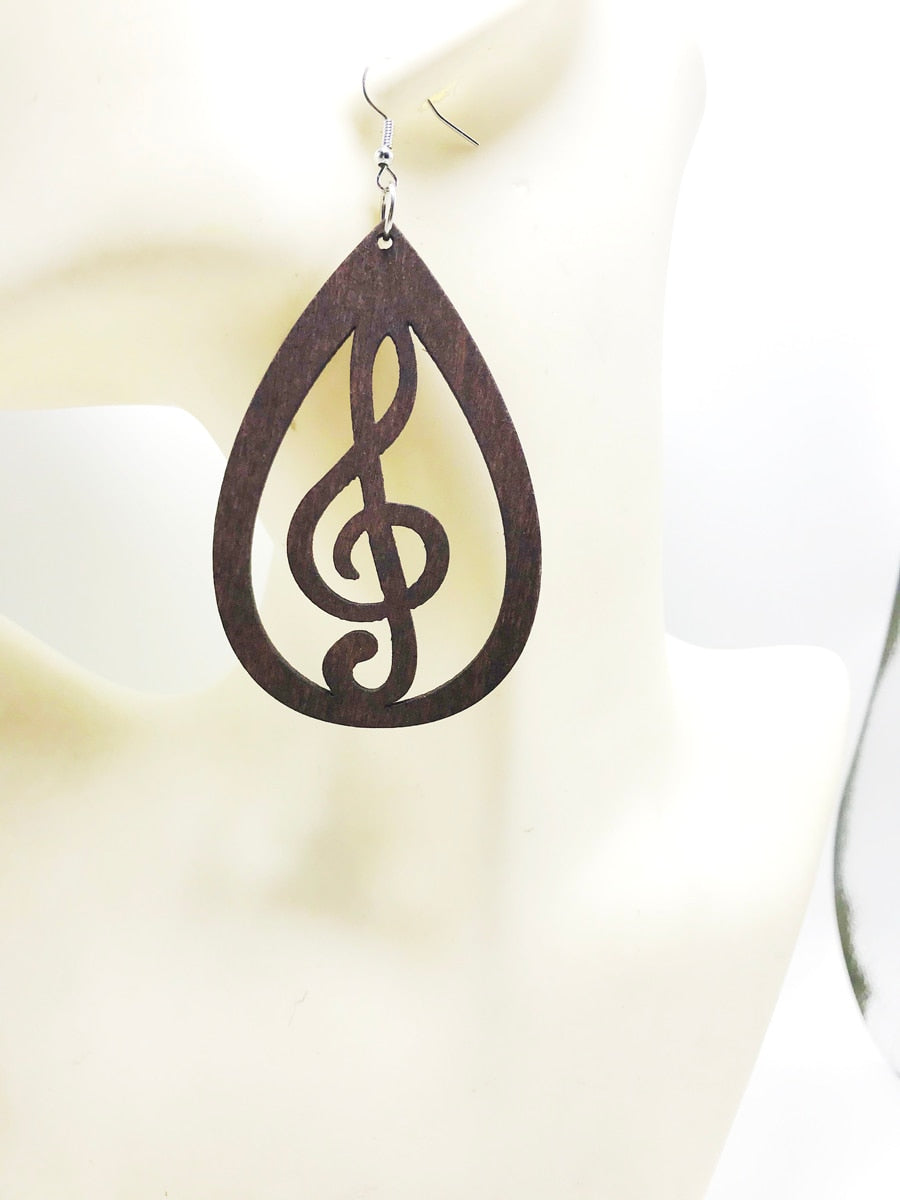 Wooden Music Notes Earrings Set