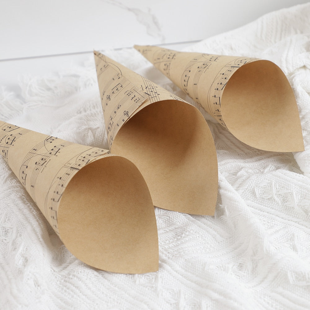 50pcs Music Print Paper Cone Holder