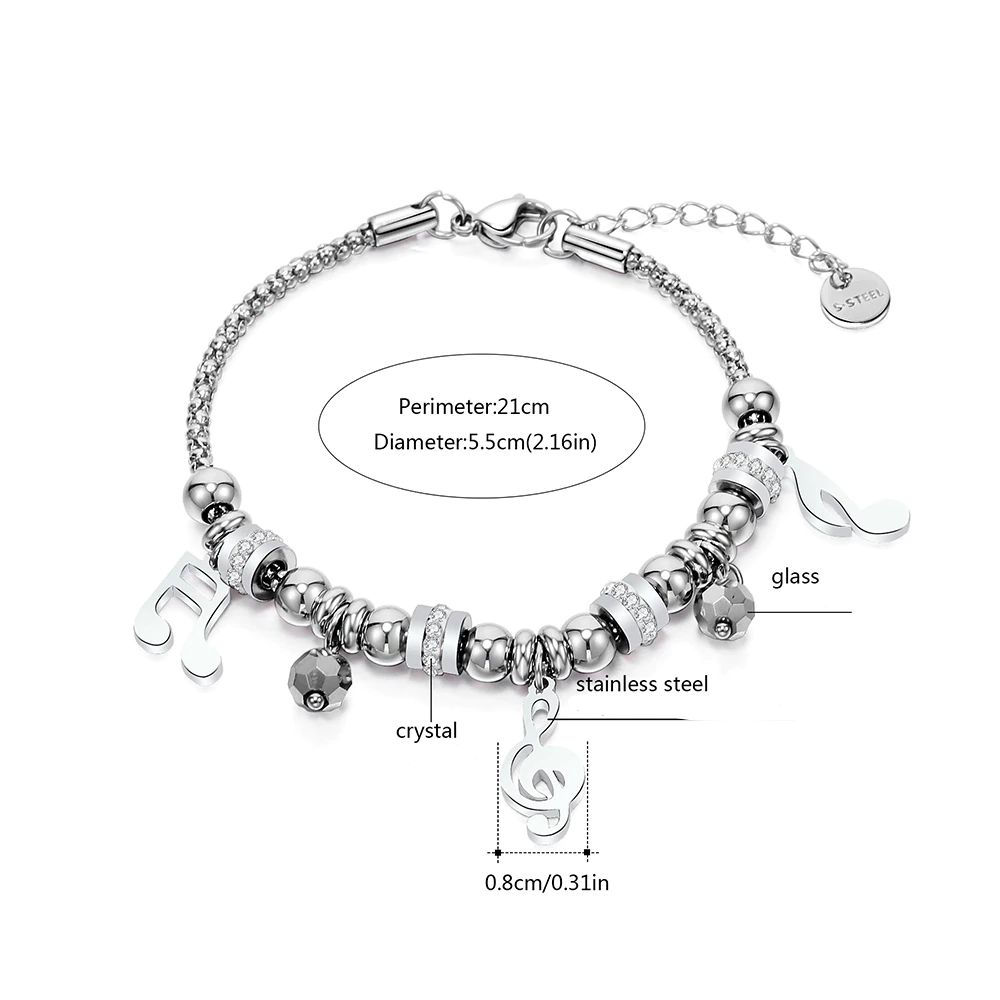 Stainless Steel Music Notes Charms Bracelet