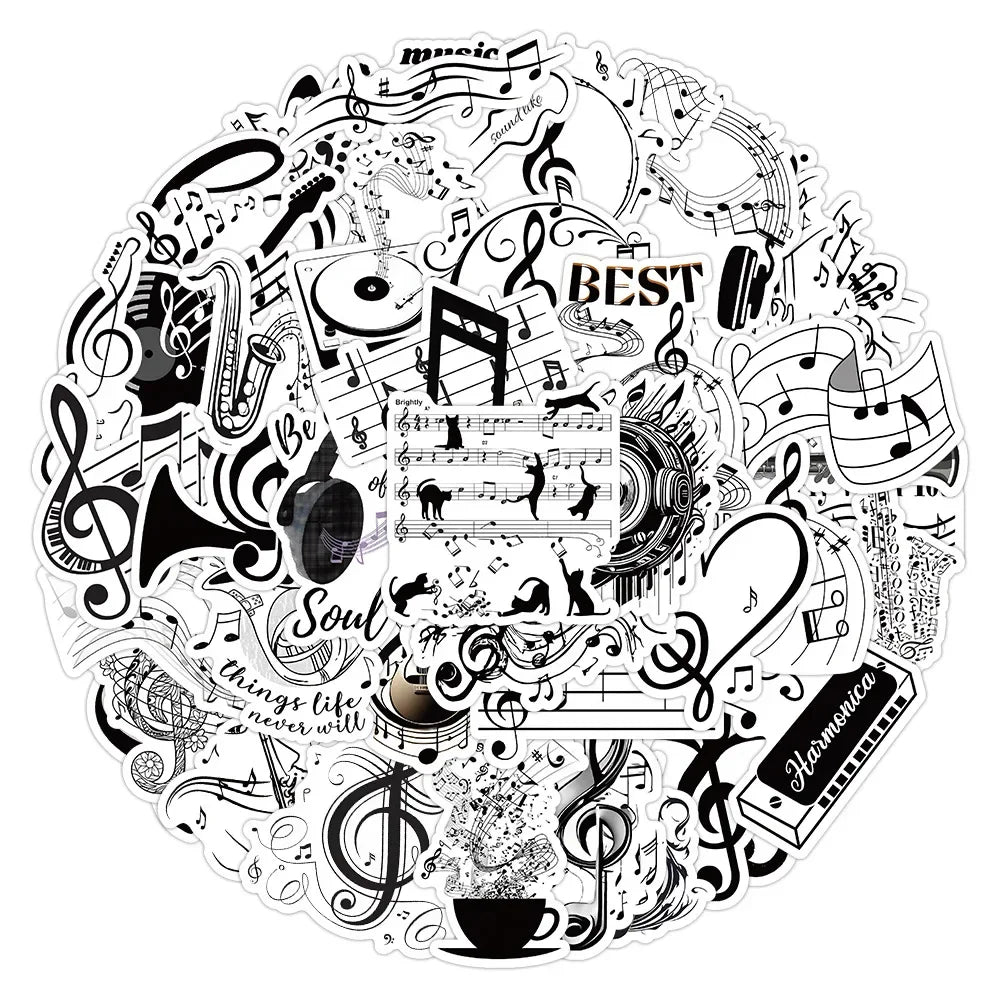53pcs/set Black & White Cartoon Music Sticker