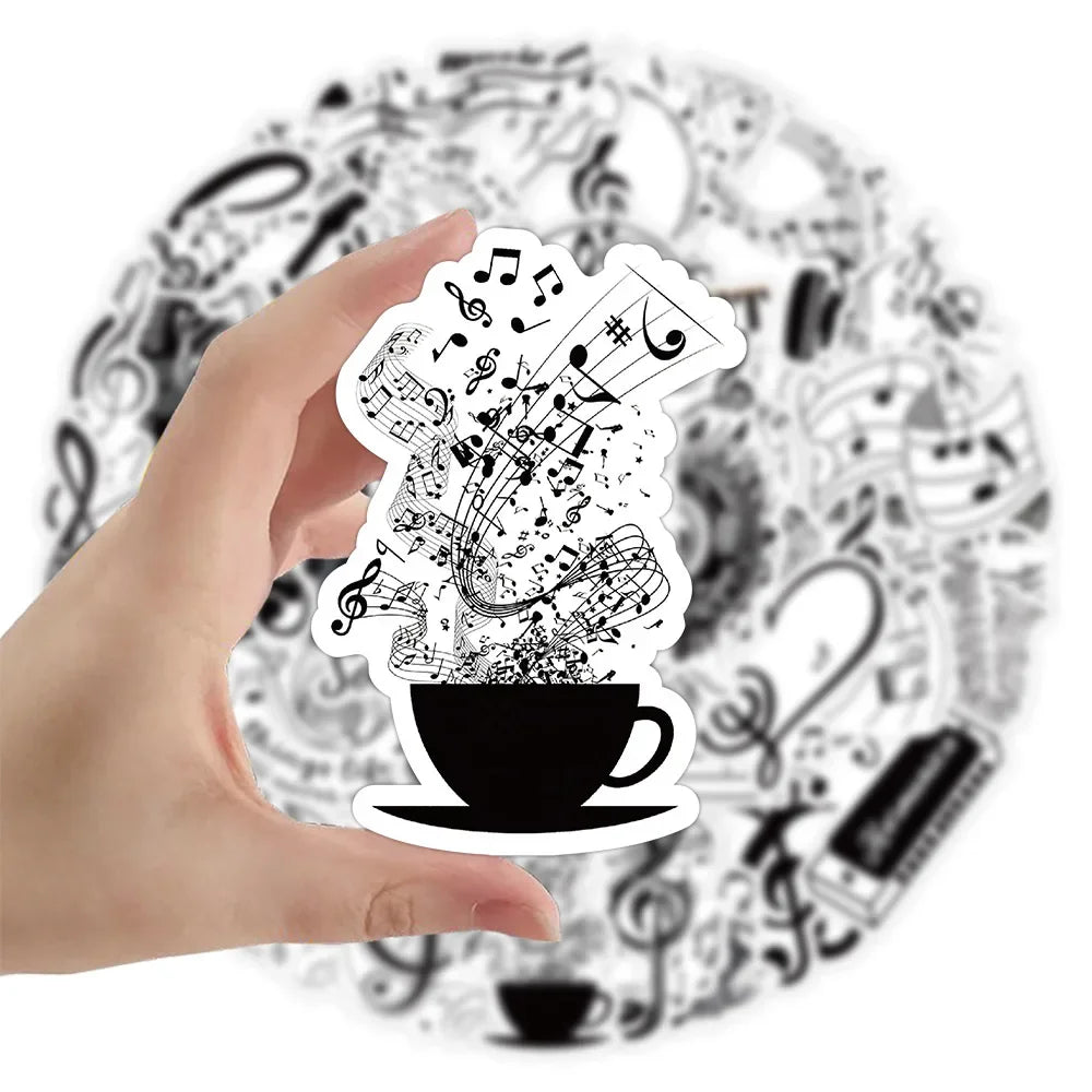 53pcs/set Black & White Cartoon Music Sticker