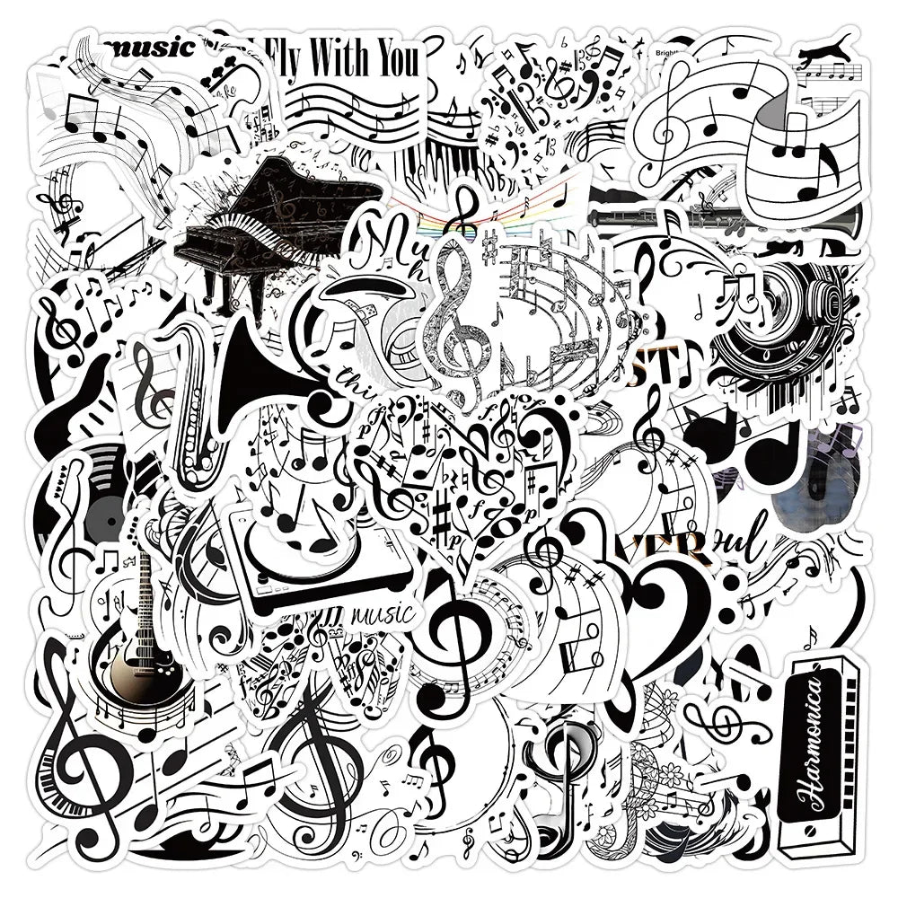 53pcs/set Black & White Cartoon Music Sticker
