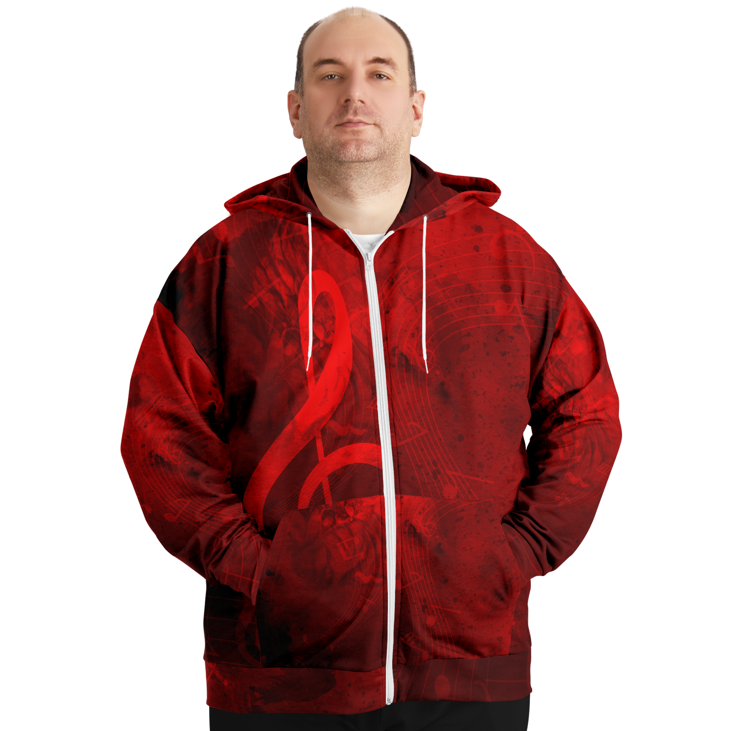 Treble Clef Music Red Zip Hoodie