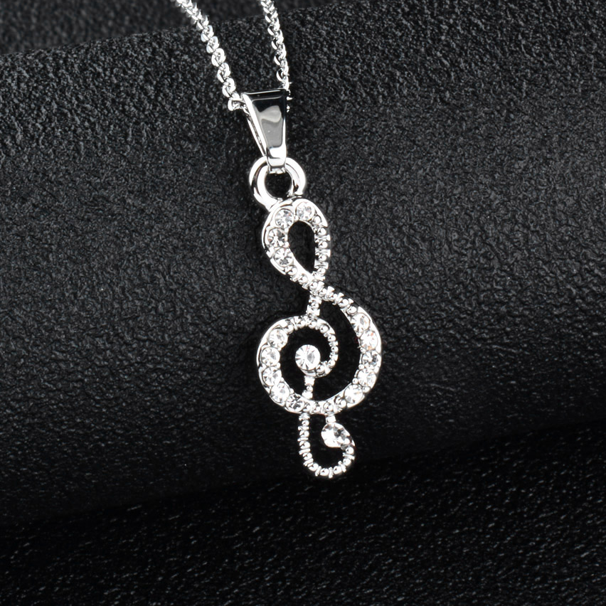 Free - White Rhinestone Music Notes Necklace