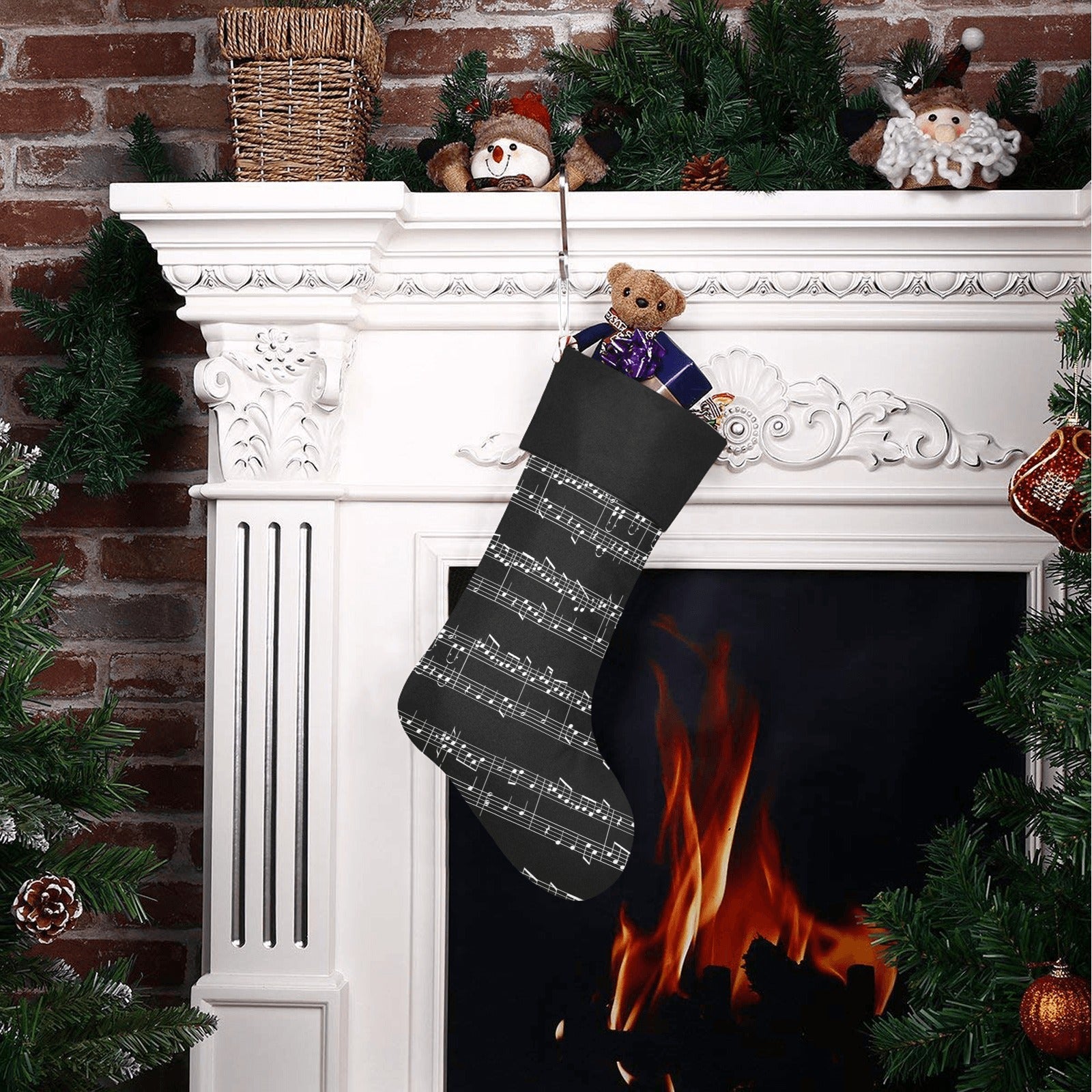 Music Sheet Black Christmas Stocking