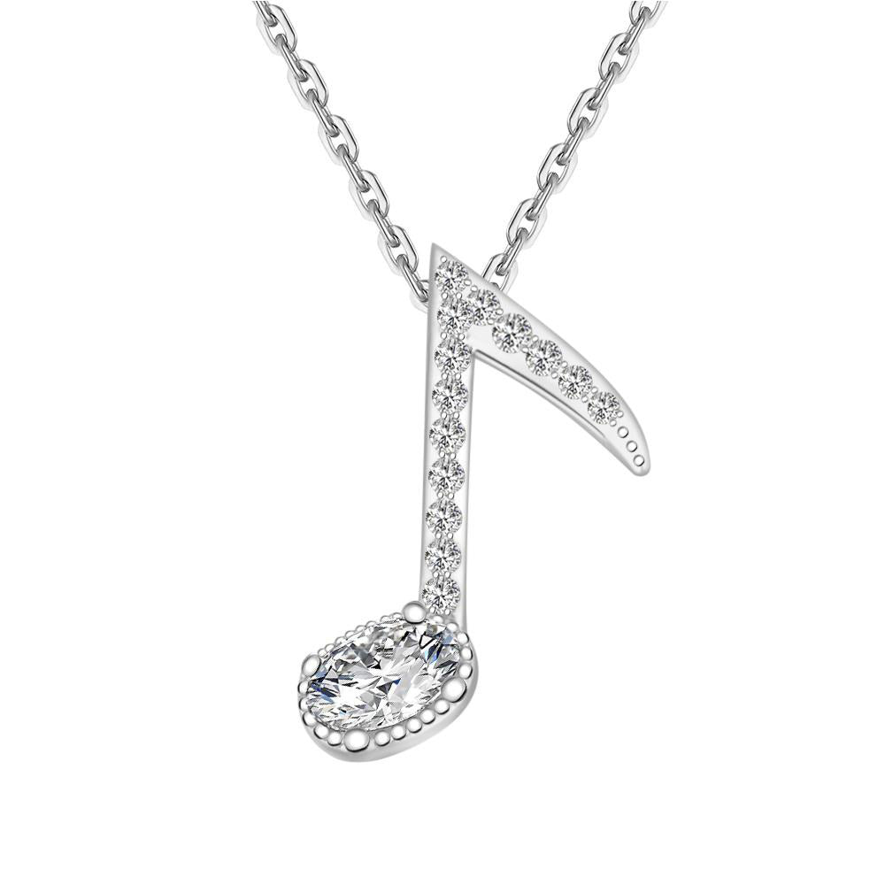 Music Note Silver Crystal Necklace