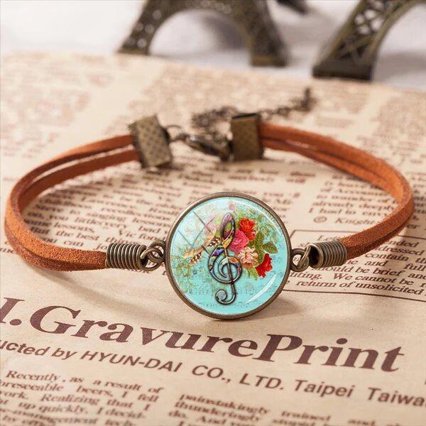Music Art Round Glass Bracelet