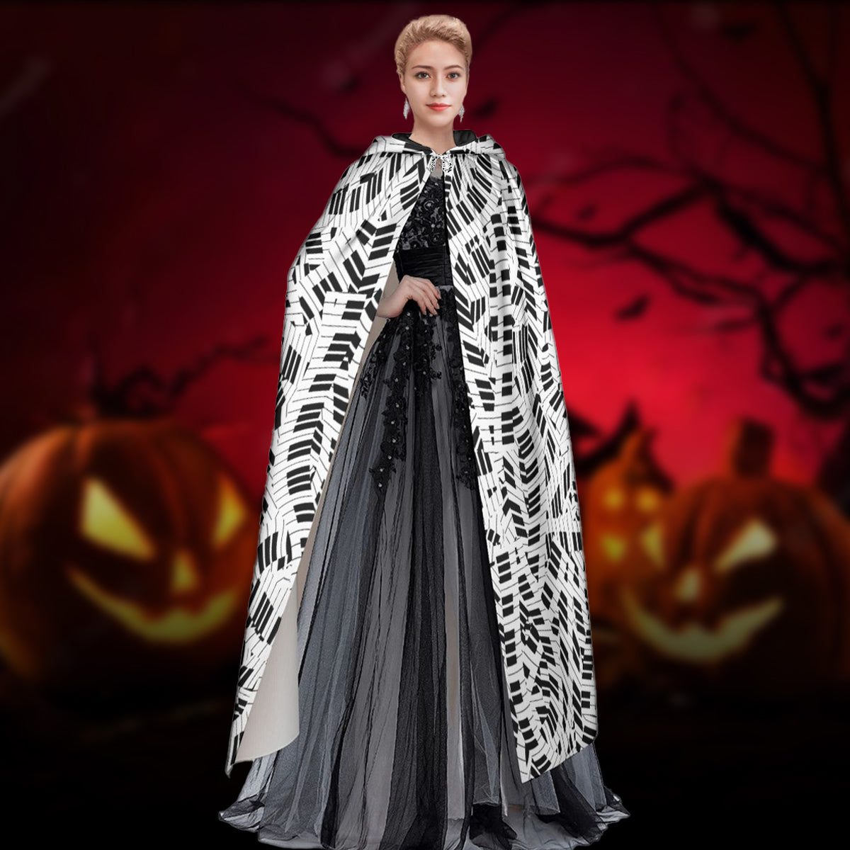Piano Keys Hooded Cloak
