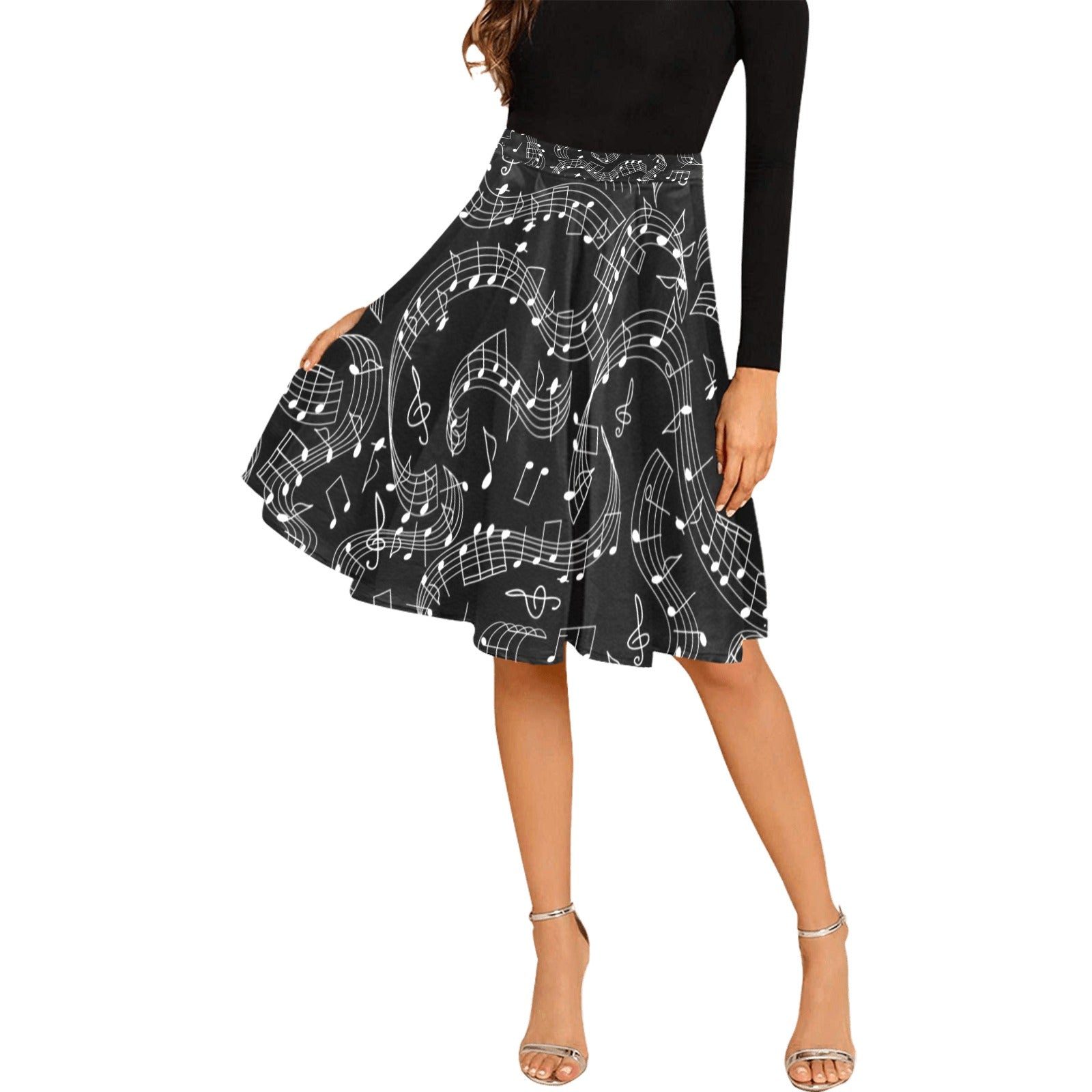 Music Notes Black Midi Skirt
