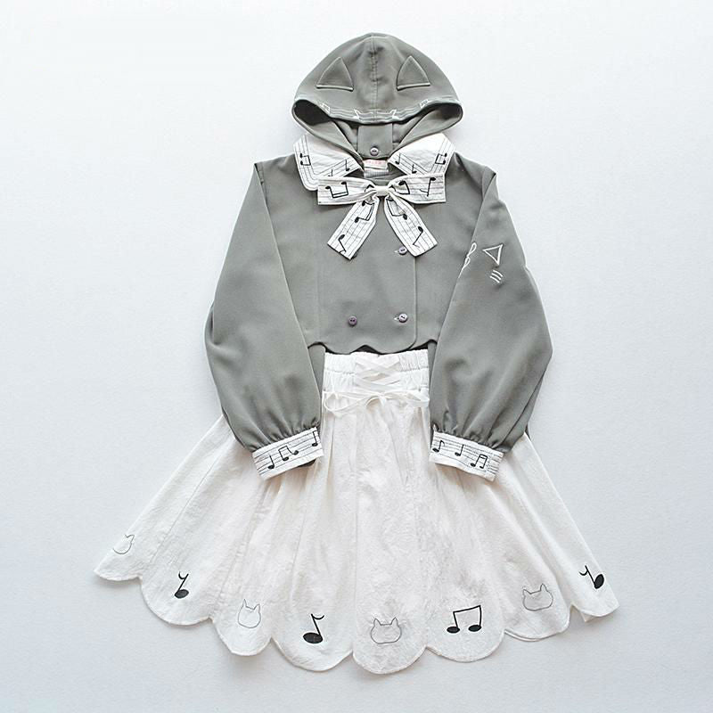 Grey & White Music Notes Women's Set (2pcs)