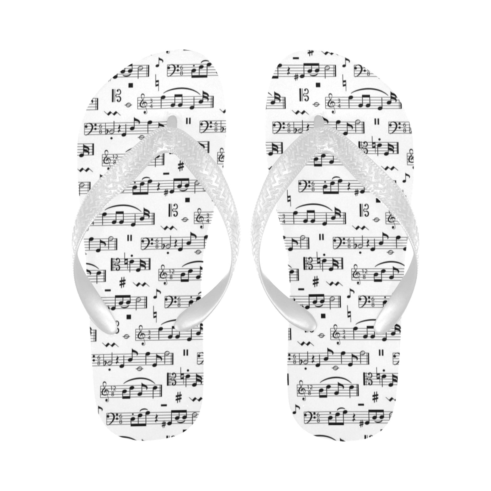White Music Notes Flip Flops (Unisex)