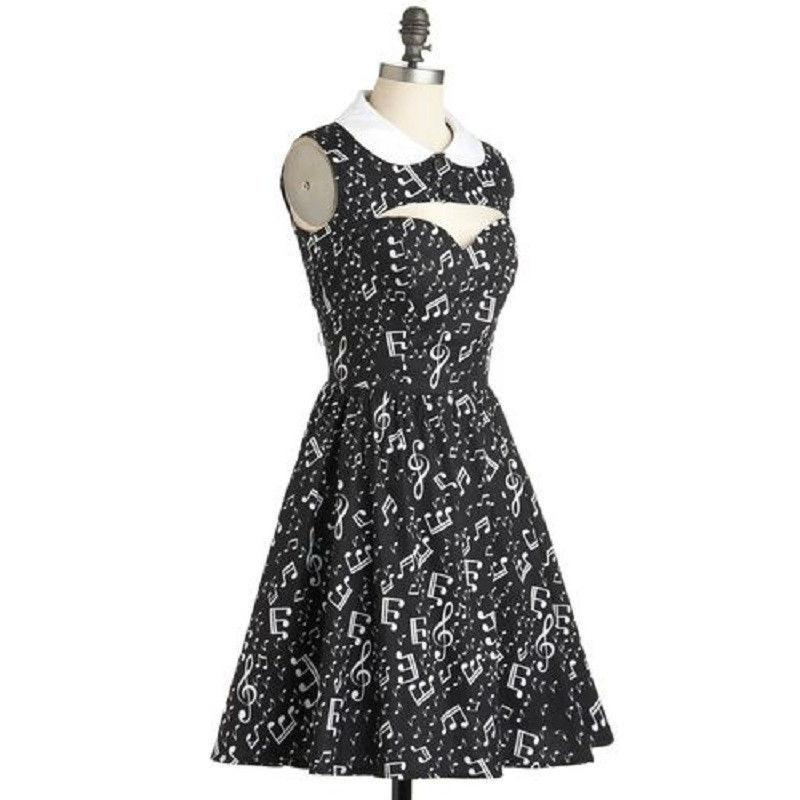 Musical Note Collar Dresses Retro Hollow Out Chest