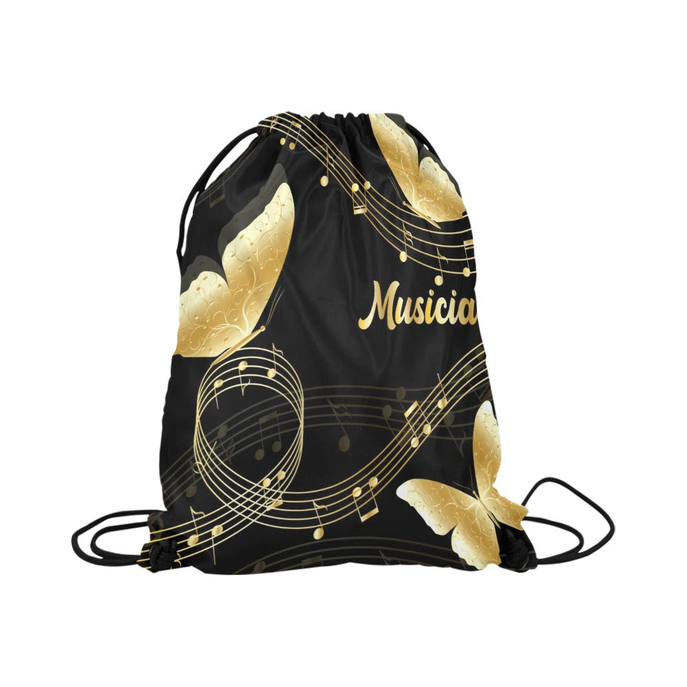 Music Notes Butterfly Drawstring Bags