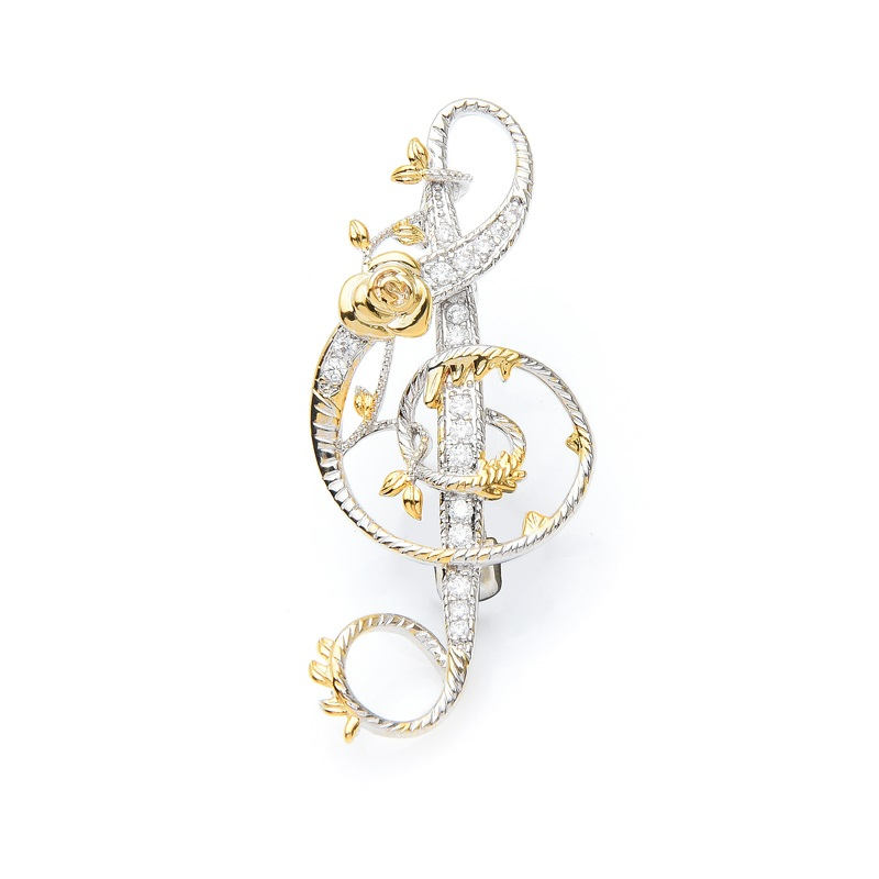 Copper Rose Music Note Brooch Pin