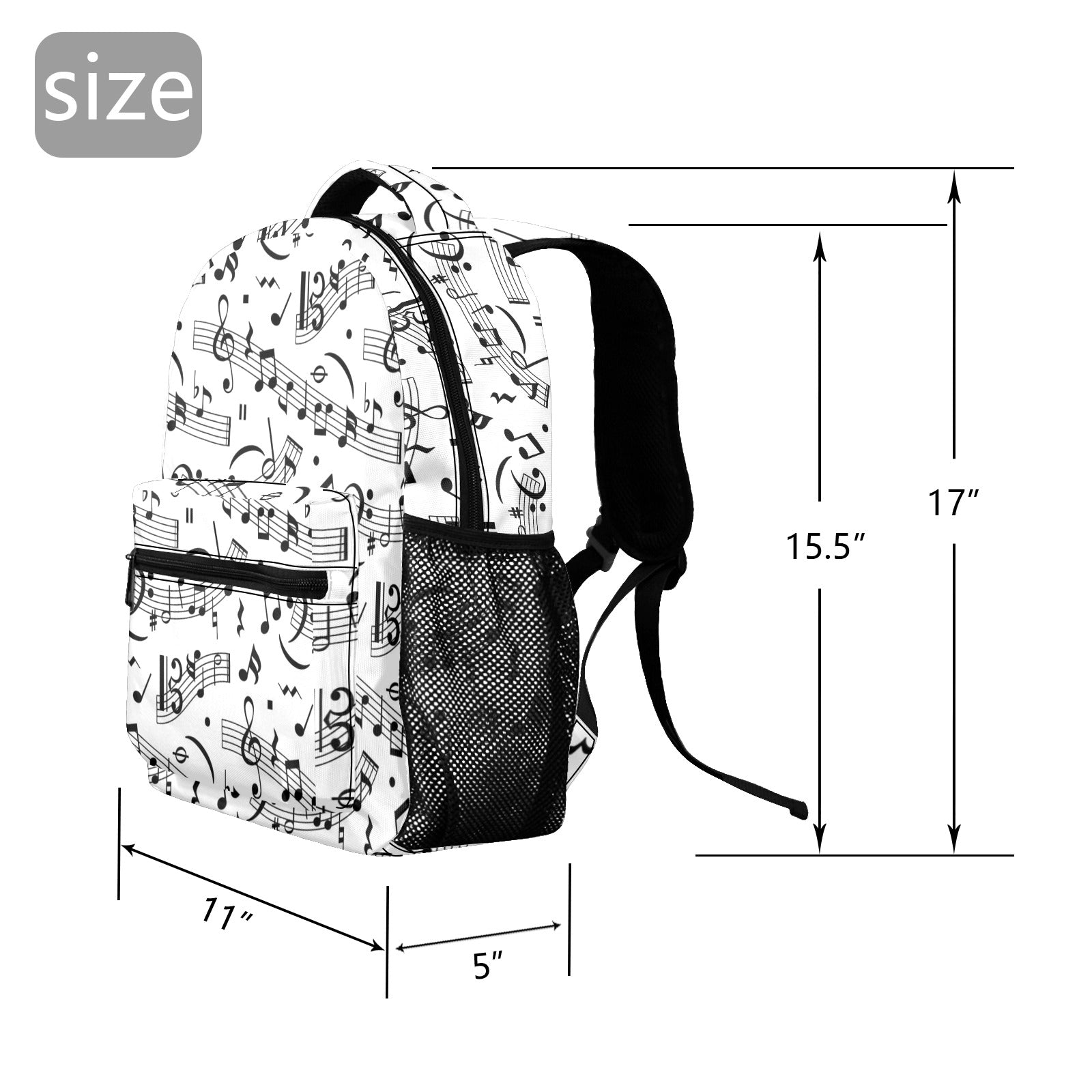 White Music Scores 17-inch Casual Backpack