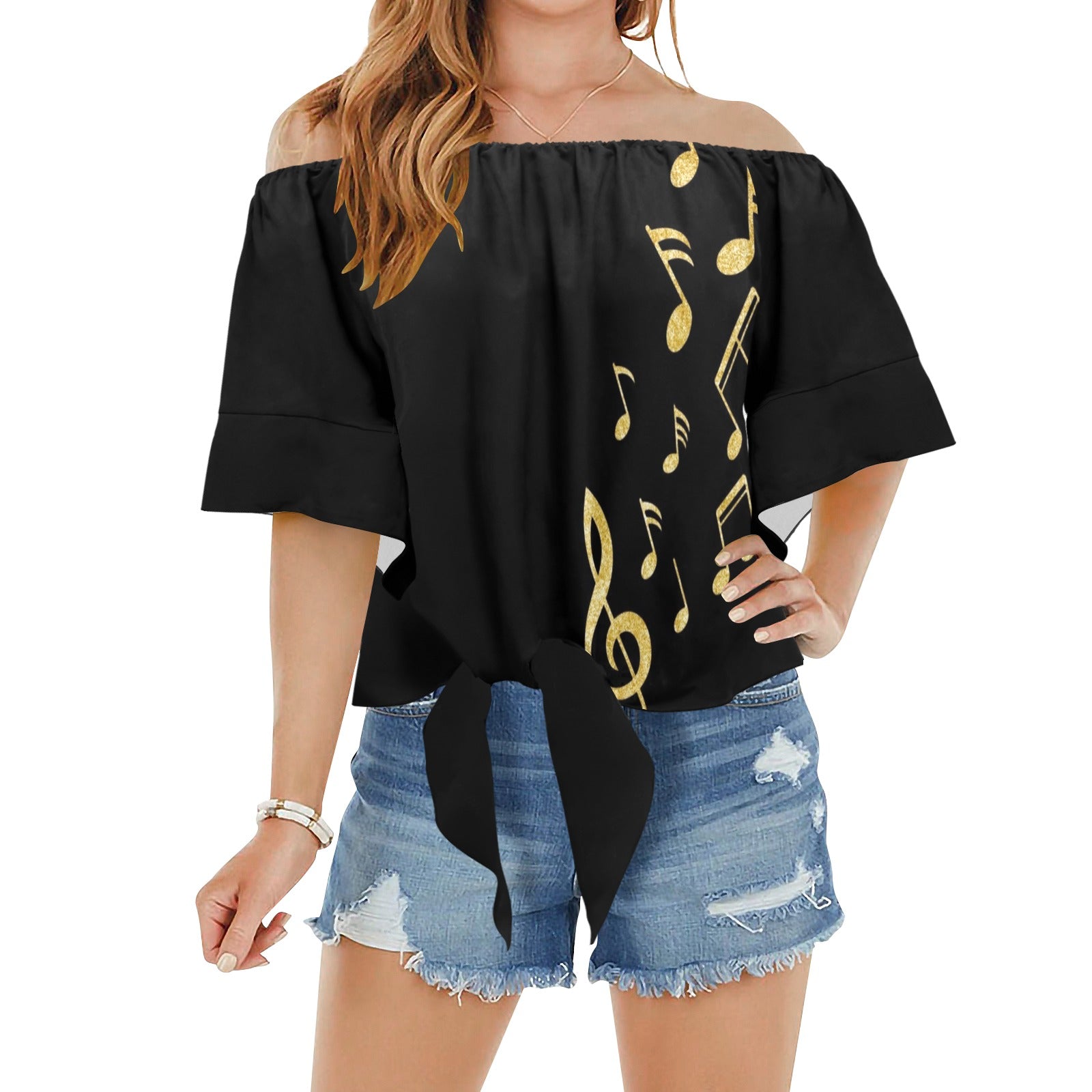 Music Notes Gold Blouse Top