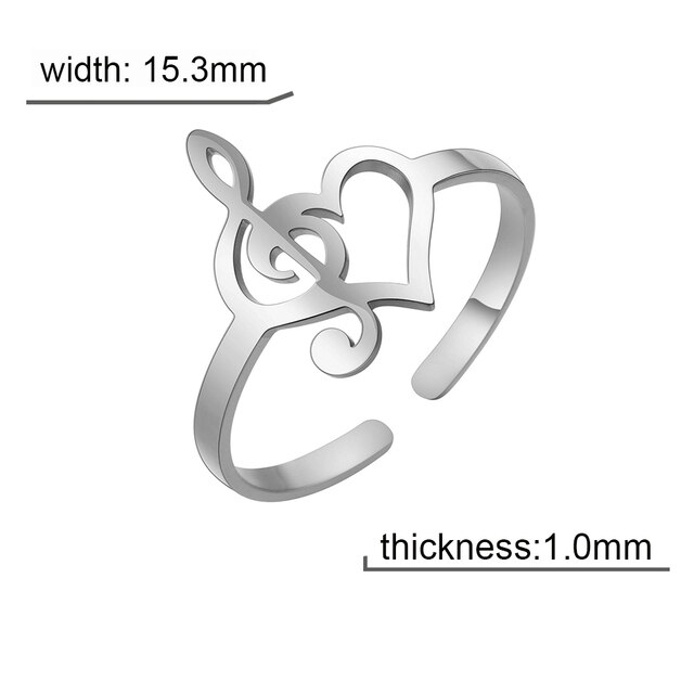 Treble Clef Music Heart Ring