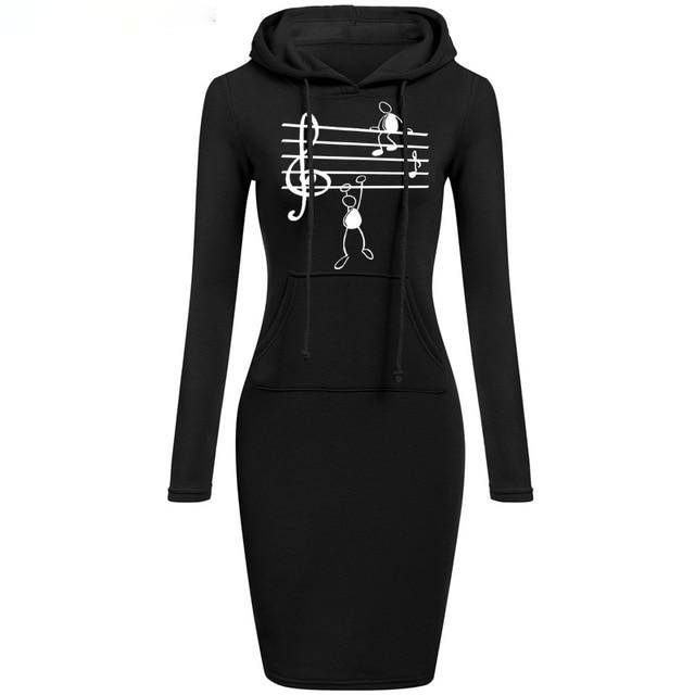 Music Notes Print Hooded Dress