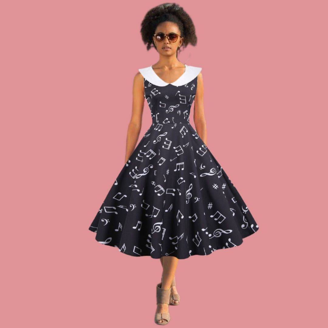 White Collar Music Notes Dress