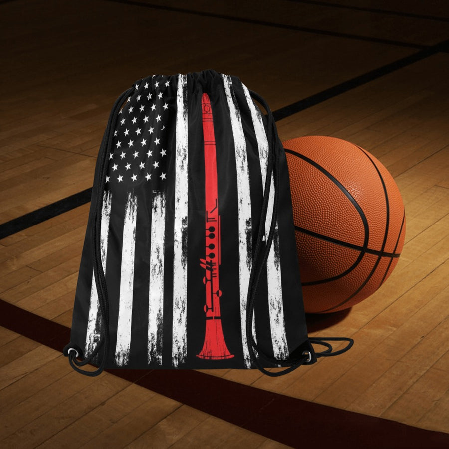 Flute American Flag Drawstring Bags