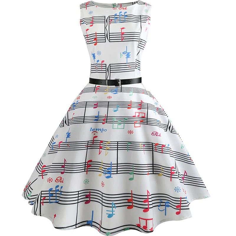 Colorful Music Note White Dress