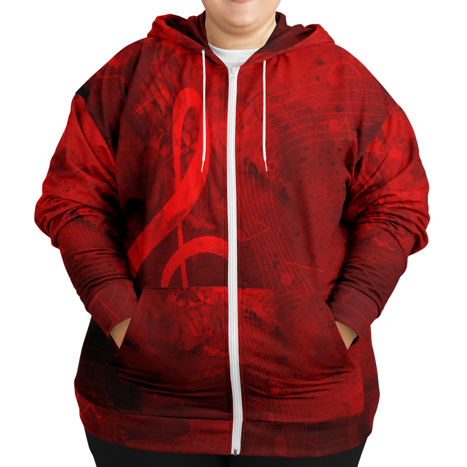 Treble Clef Music Red Zip Hoodie