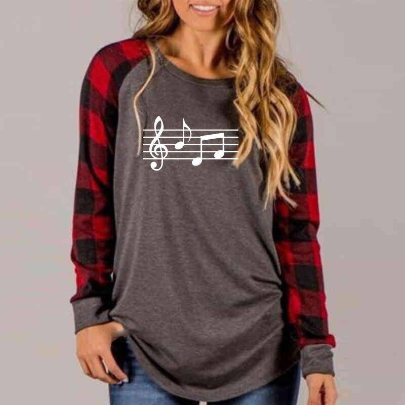 Music Scores Plaid Long Sleeve Top