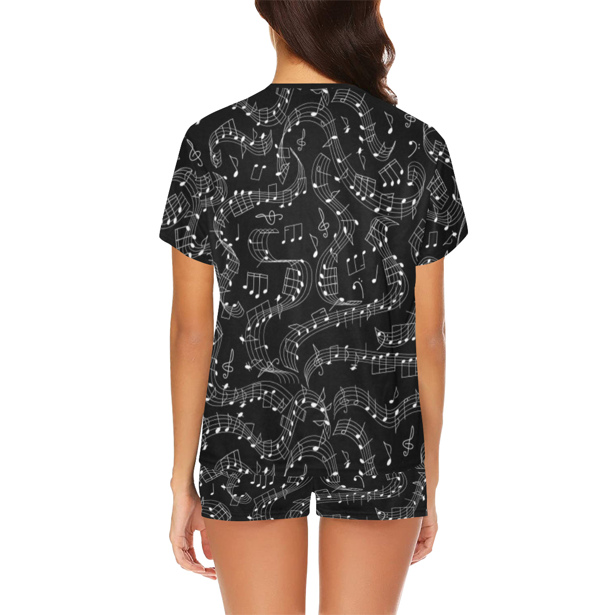 Music Notes Swirl Women's Short Black Pajama Set