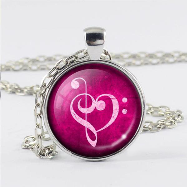 Vintage Music Note Heart Necklace