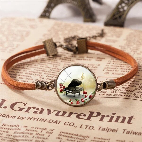 Free - Music Art Round Glass Bracelet