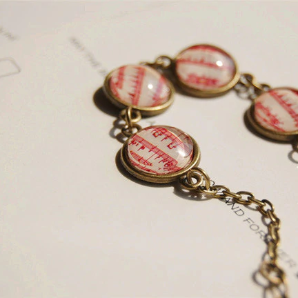 Red Music Notes Bronze Bracelet