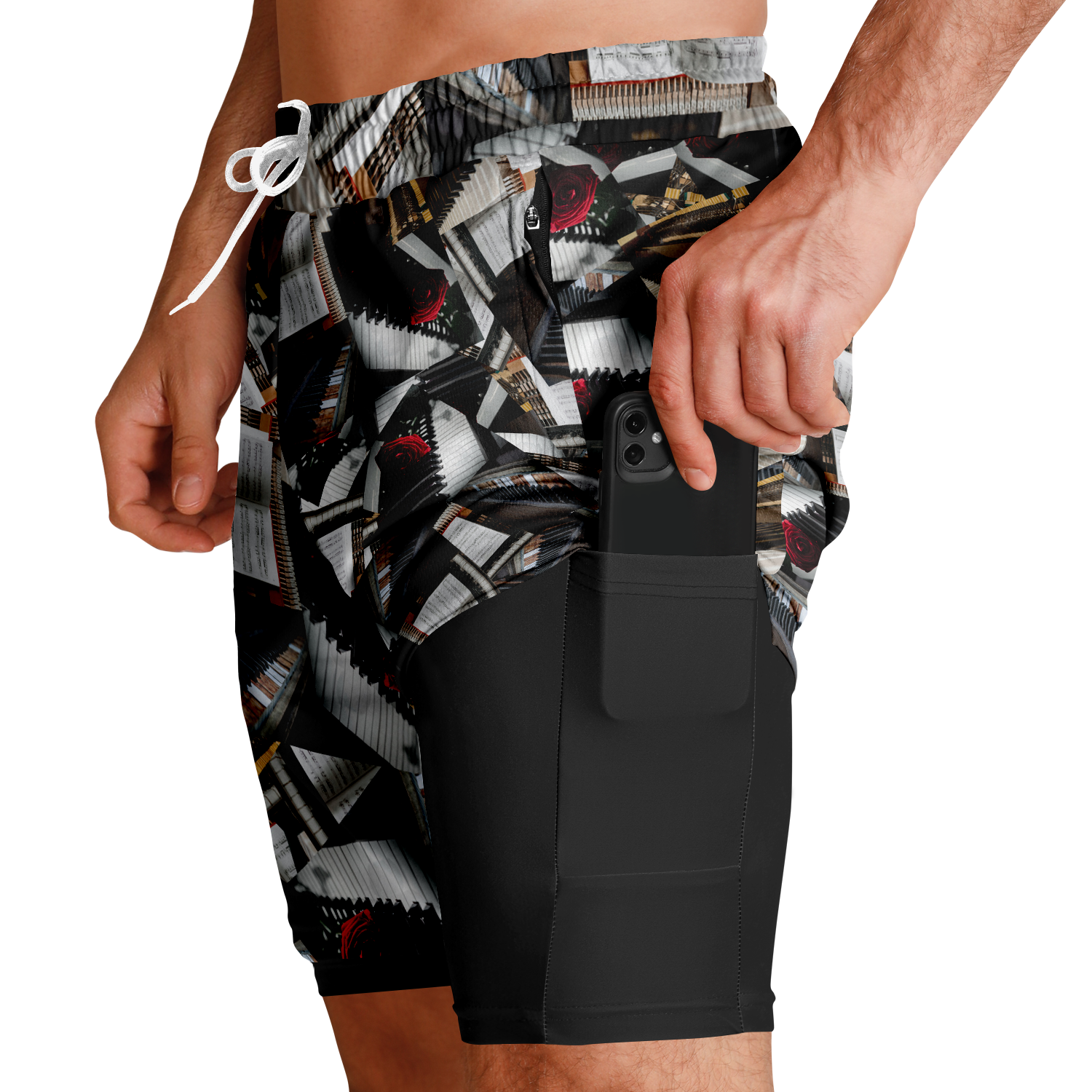 Piano Rose Flower 2-In-1 Shorts