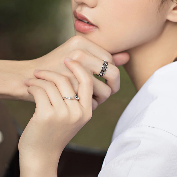 Authentic Silver Music Notes Couple Ring