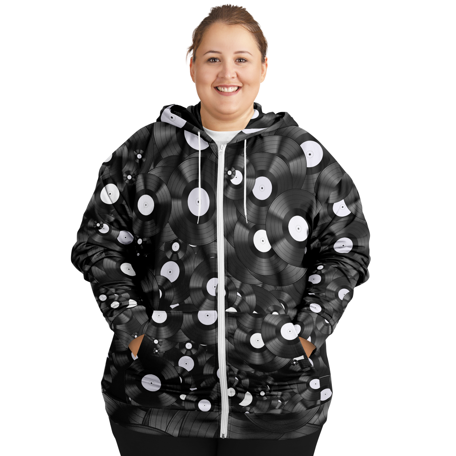 Vinyl Pattern Plus-Size Zip Hoodie