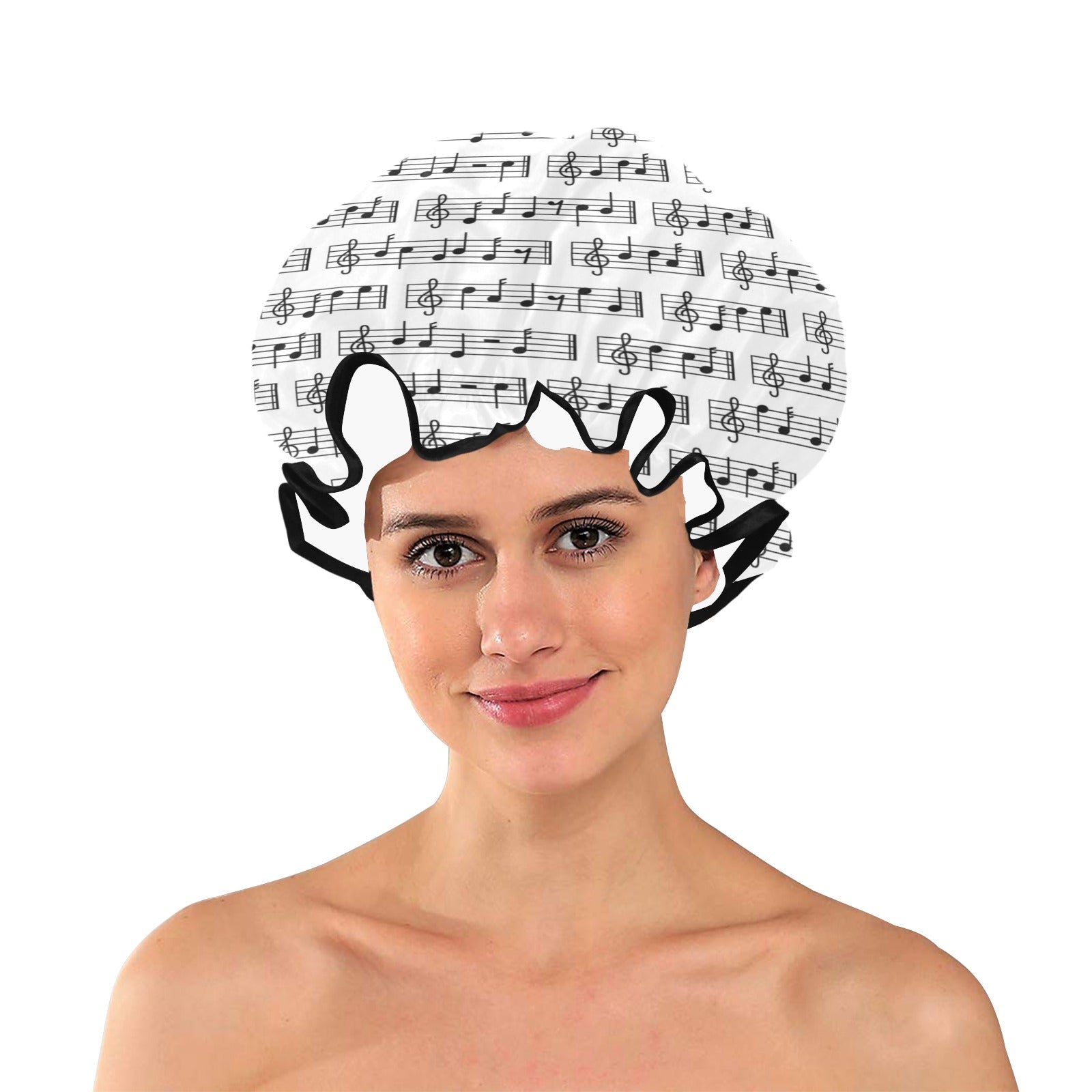 Music Notes White Shower Cap