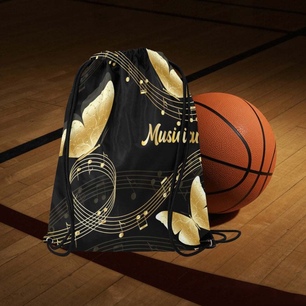 Music Notes Butterfly Drawstring Bags