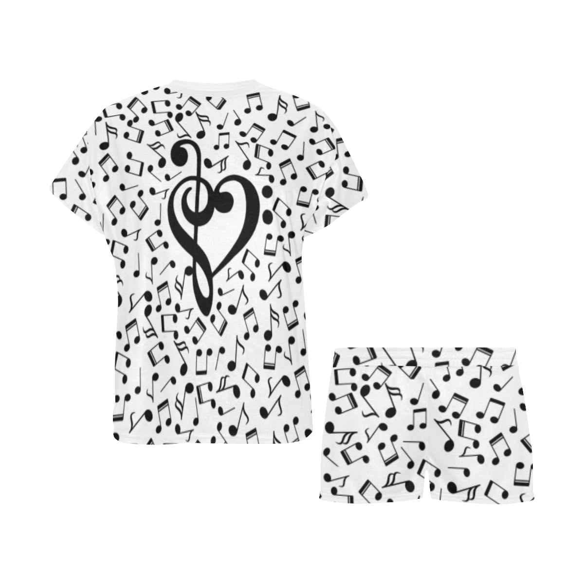 Music Notes Heart White Pajama Set