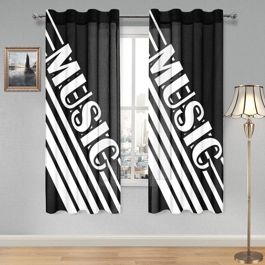 Monotone MUSIC Gauze Curtain 28"x63" (Two Pieces)