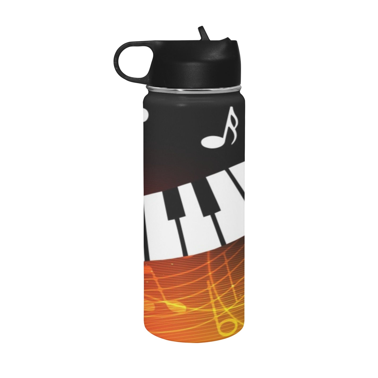 Red Music Piano Insulated Bottle With Straw Lid