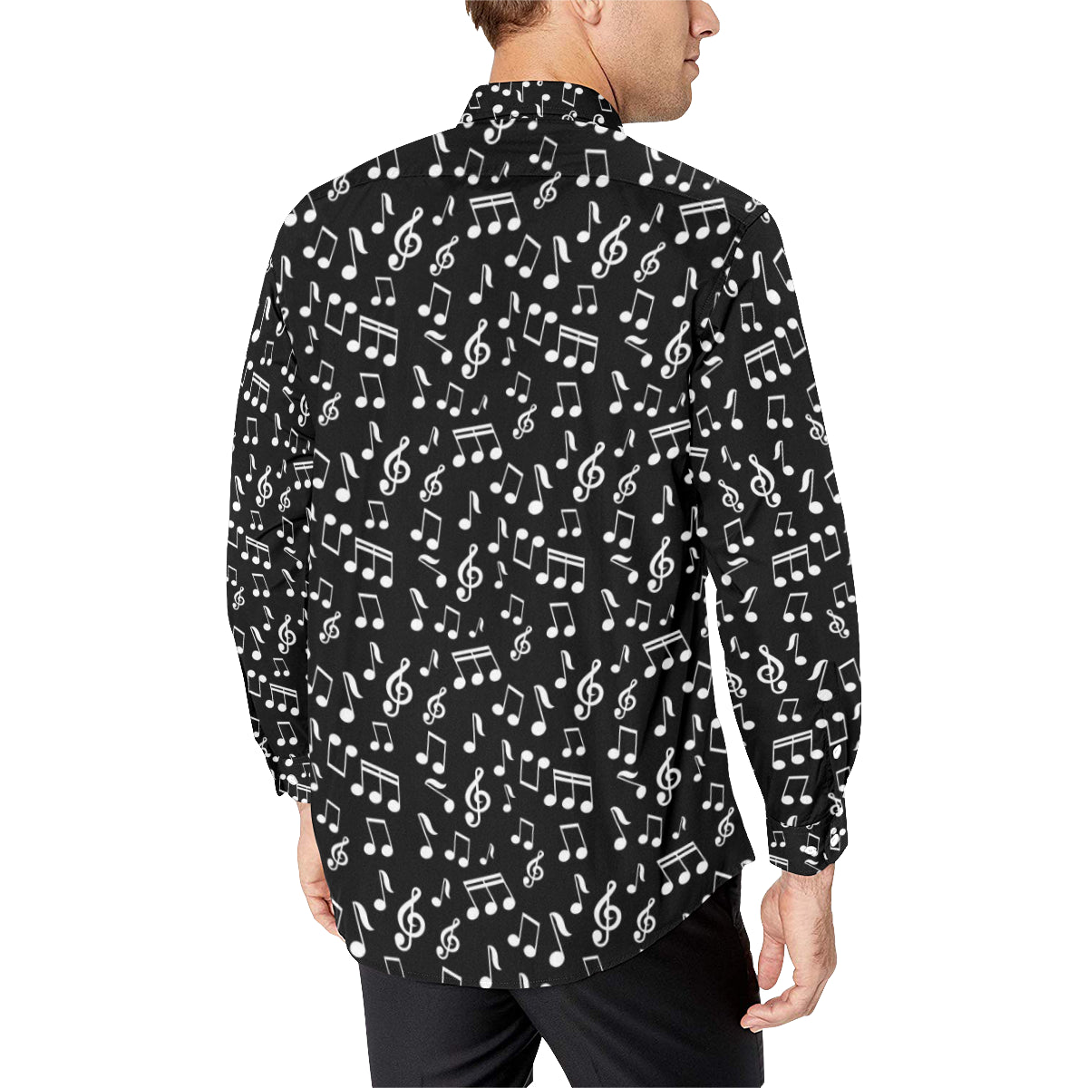 Music Notes Men's Long Sleeve Black Shirt