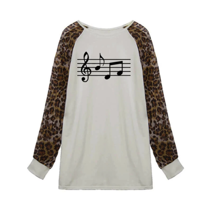 Music Scores & Leopard Print Chiffon T-shirt