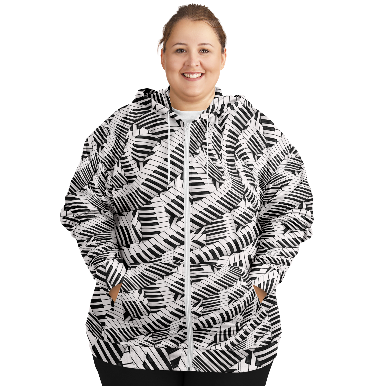 Piano Keys Wave Plus-Size Zip Hoodie