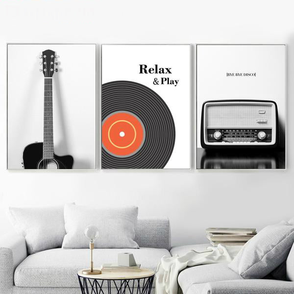 Guitar Radio Vinyl Records Wall Art