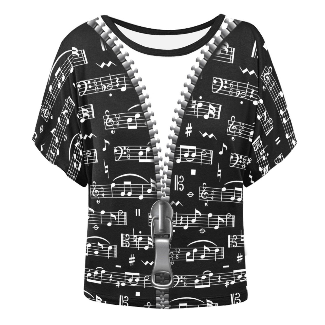 Music Notes Black Batwing T-Shirt