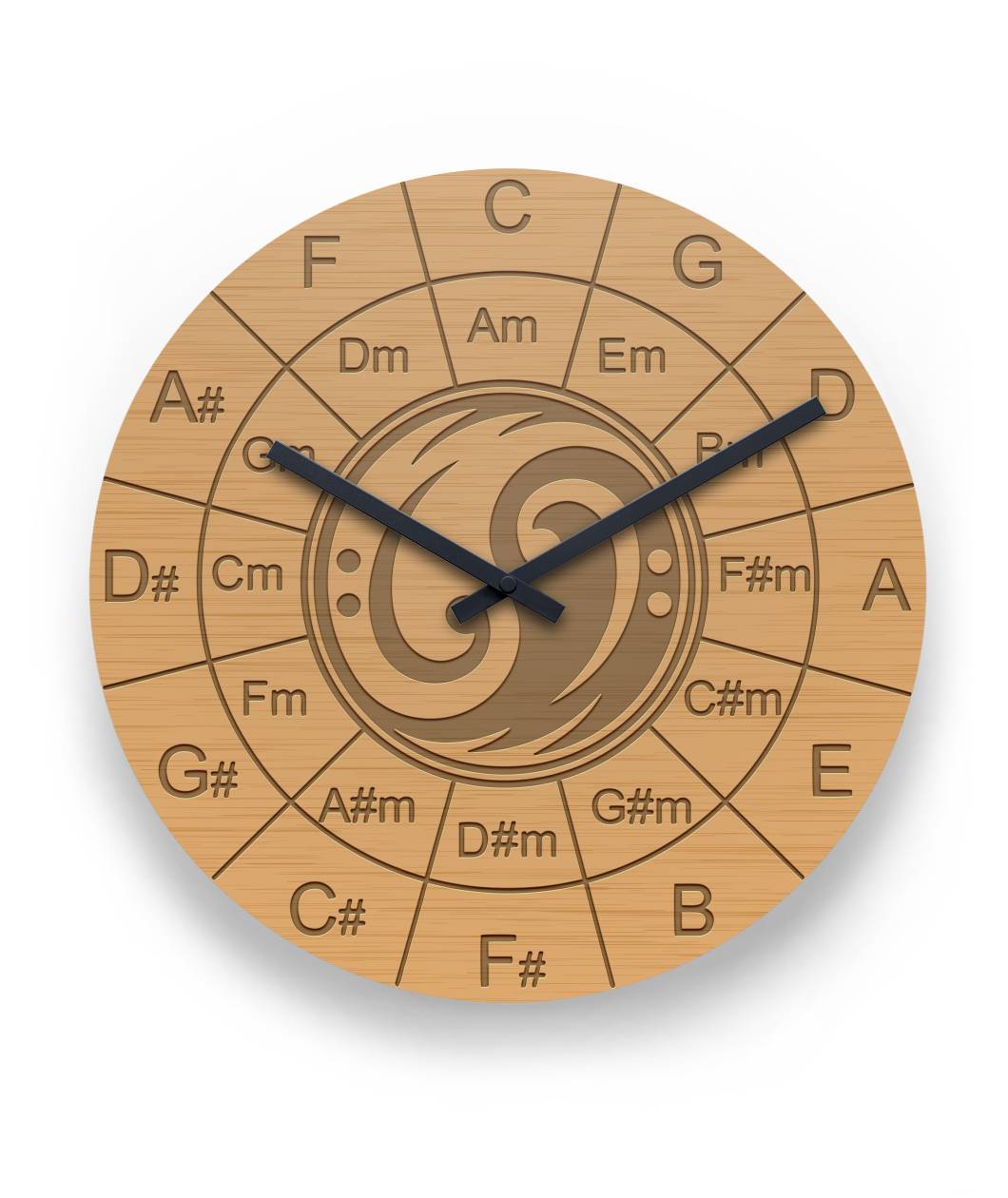 Yin Yang Bass Clef Wood Wall Clock